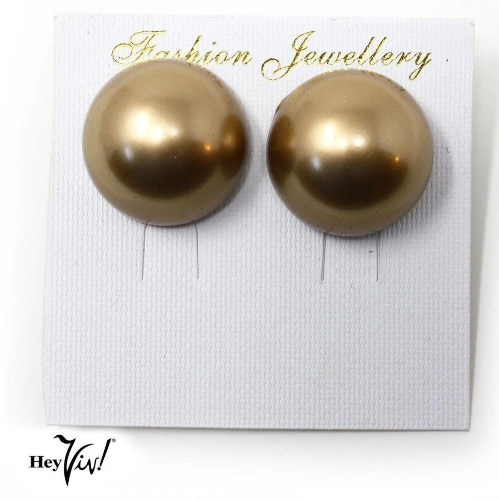 Vintage 80s Pierced Bronze Metallic Style 1" Button Earrings - New/Old - Hey Viv